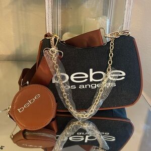 Bebe Rian denim crossbody with coin purse.